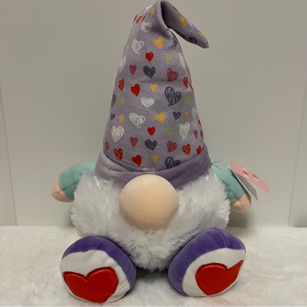 Plush Gnome Purple Hearts Cap, Beard, Valentine’s Day ♥️, 10” New